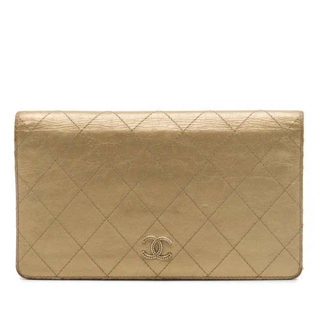Gold Chanel Quilted Metallic Aged Calfskin Palette Yen Bifold Long Wallet in Gold Calfskin from Designer Revival
