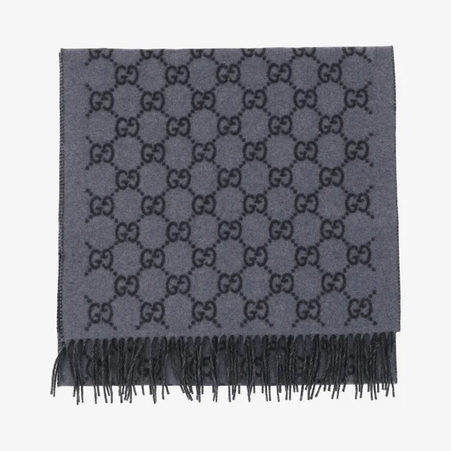 Gucci Gg Logo Jacquard Cashmere Scarf — Gray Scarfs in Grey Cashmere from HEWI, photo 3 of 3