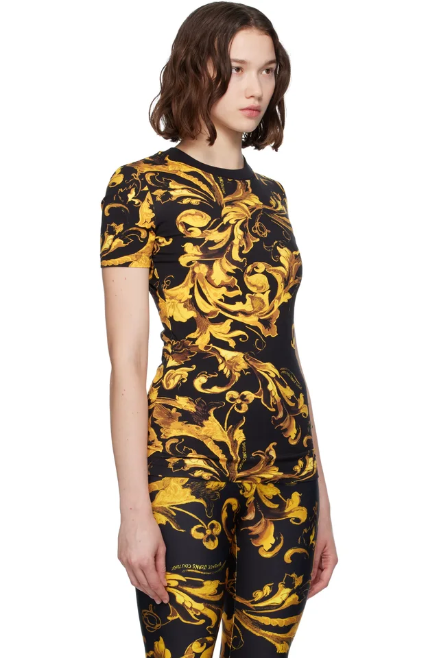Versace Jeans Couture Black & Gold Logo Barocco Jersey T-shirt, photo 2 of 4 from SSENSE
