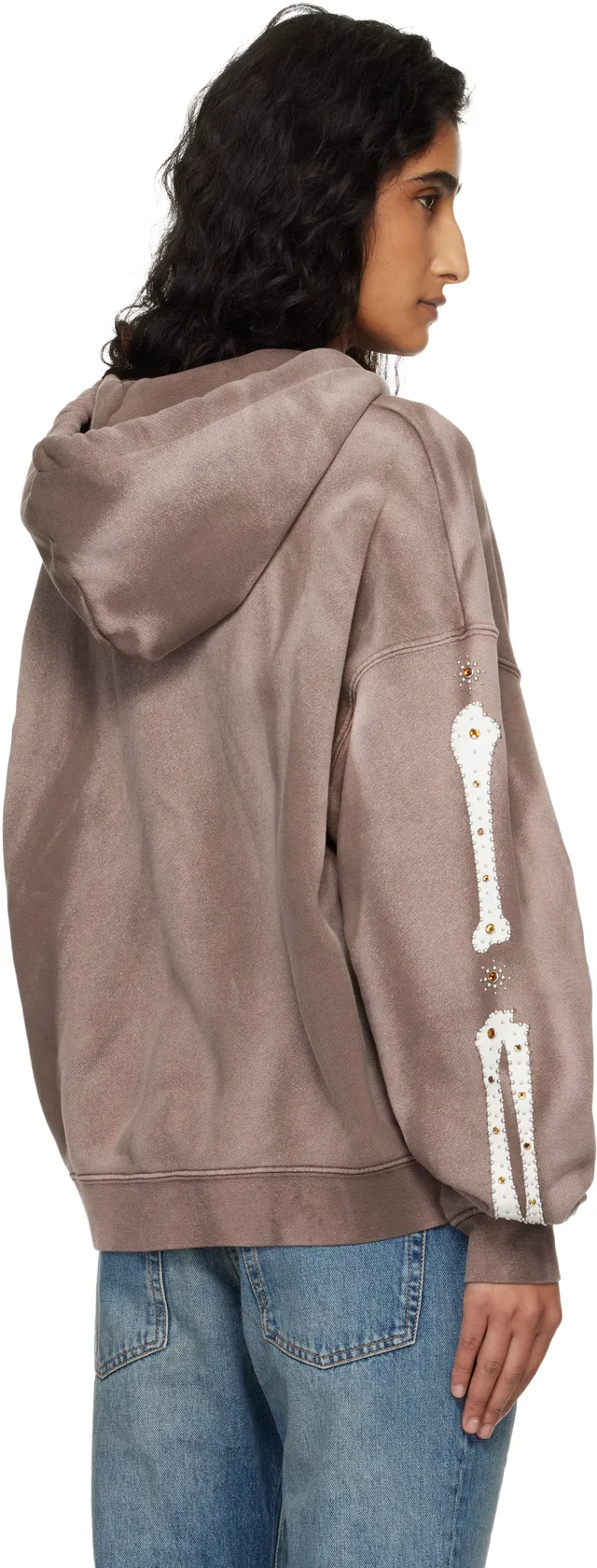 AMIRI Brown Bones Studded Zip Hoodie, photo 3 of 4 from SSENSE