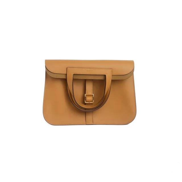 Hermès Halzan 25 Caramel Evercolor Z Stamp from The Purse Affair