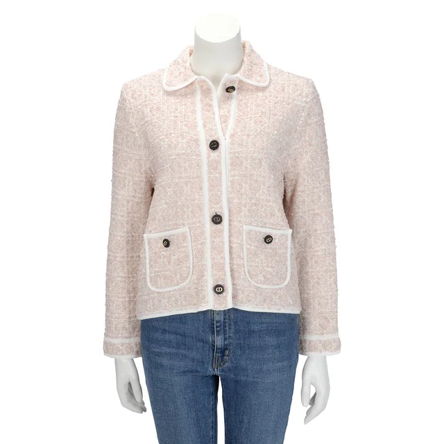Dior Knit Macrocannage Jacket FR 42 in Peach Blossom Tweed from Blue Spinach