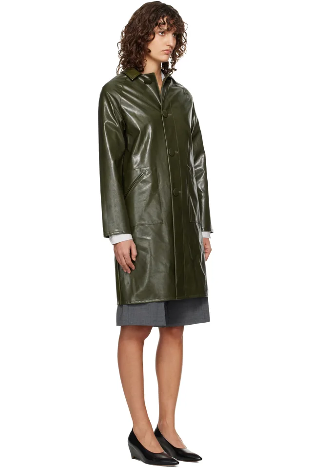 MM6 Maison Margiela Khaki Raglan Faux-Leather Coat, photo 2 of 3 from SSENSE
