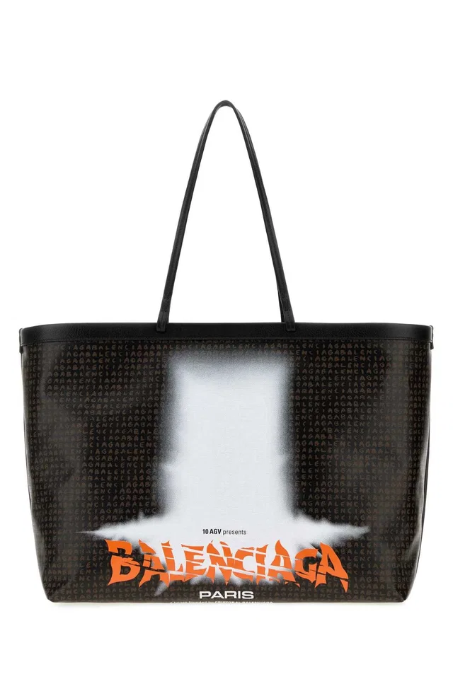 Balenciaga Graphic-Print Tote Bag — Black in Black Leather from HEWI