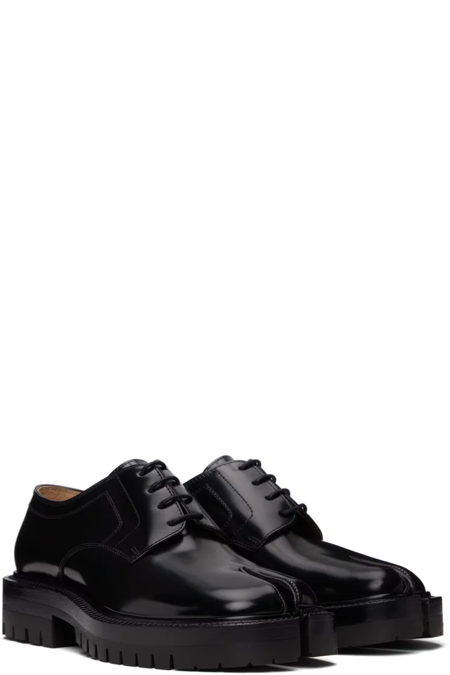 Maison Margiela Black Tabi Lace-Up Derbys, photo 4 of 5 from SSENSE