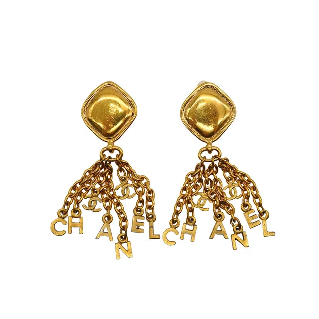 Chanel Vintage Earrings Fringe Logo Gold Accessory in Gold from Luxury Promise