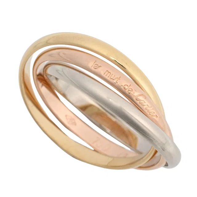 Cartier 18K Trinity Ring #49 Yellow Gold/Pink Gold/White Gold in White from VINTAGE QOO TOKYO
