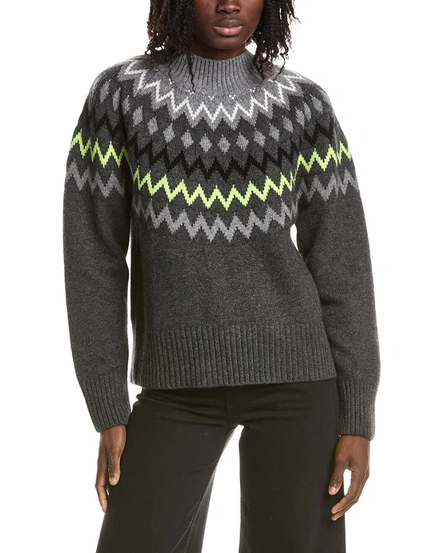 &Isla Sara Oversized Fairisle Mock Neck 100% Cashmere Sweater, image 1 of 1 from Rue La La
