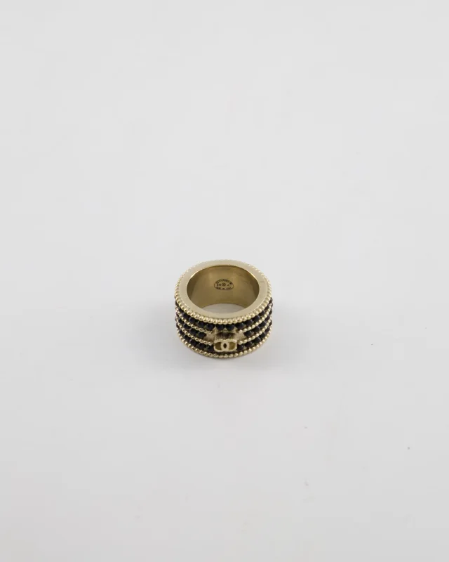 Chanel A/16 Black CC 3 Tiered Beaded Ring in Black from Sellier, photo 5 of 7