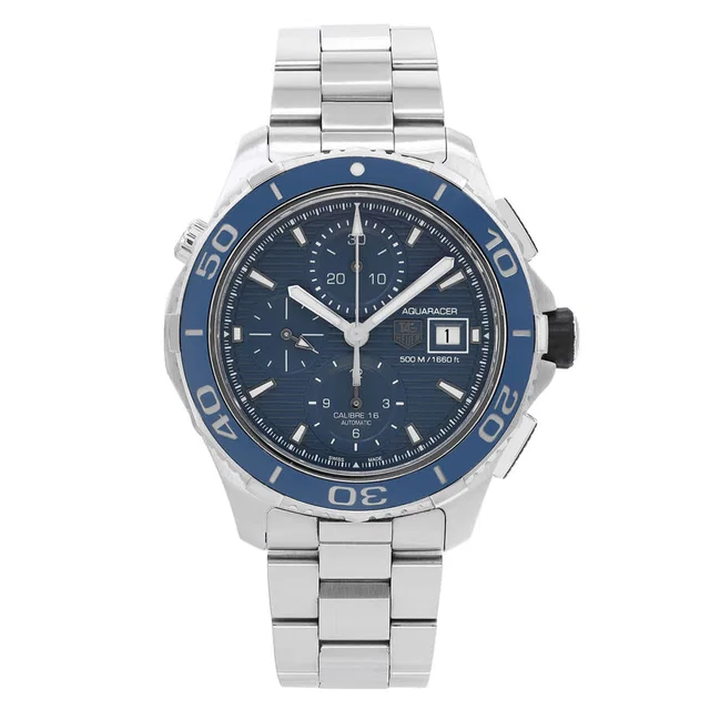 TAG Heuer Aquaracer Chronograph Blue Dial Mens Watch CAK2112.BA0833 in silver|blue|gray Ceramic from Jomashop.com