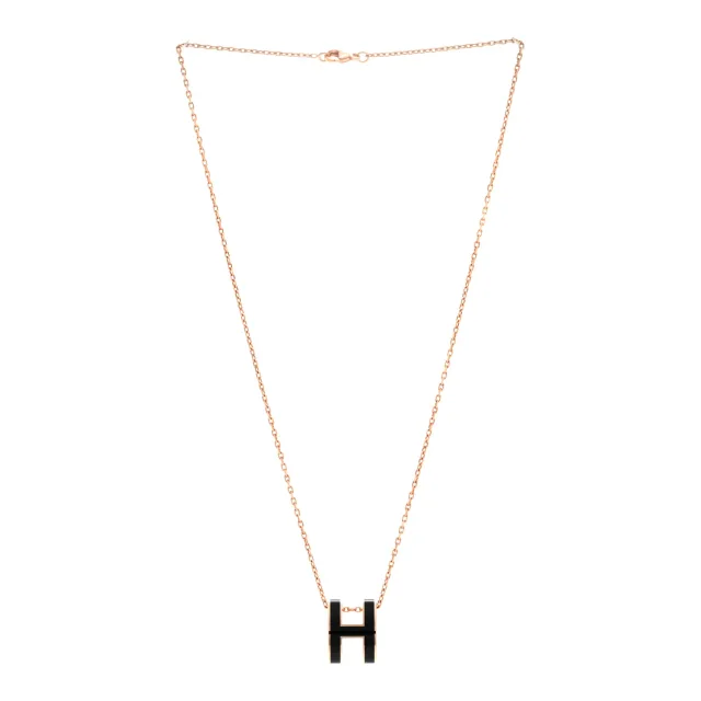 Hermès Lacquered Rose Gold Pop H Pendant Necklace Black in Black from FASHIONPHILE, photo 3 of 8