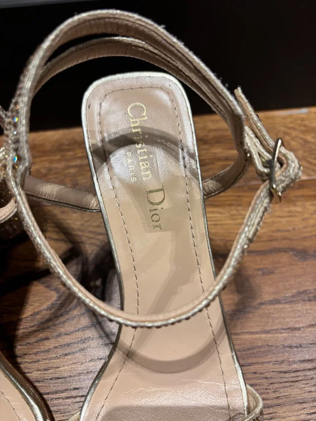 Dior Gold Leather with rhinestones Sandals in Gold Leather from HEWI