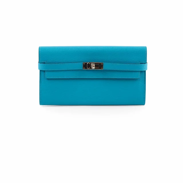 Hermès Kelly Long Wallet Turquoise Blue- T Stamp in Blue from The Purse Affair