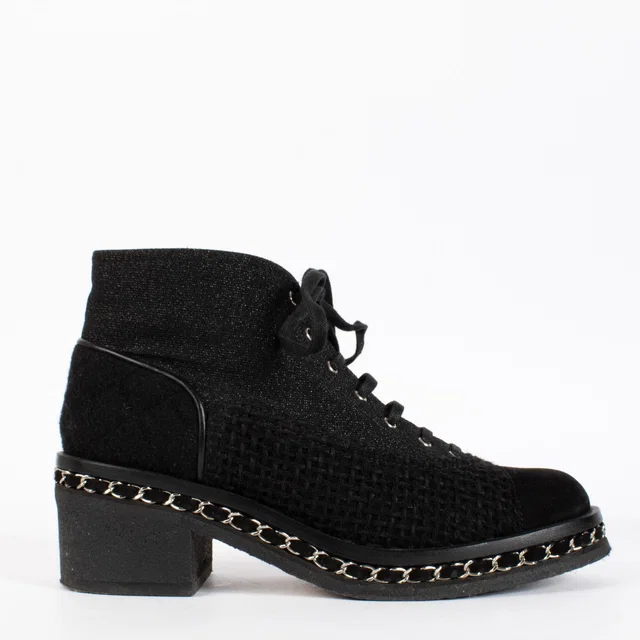 Chanel Black Ankle Boots - Size 39 in Black Leather from Labellov