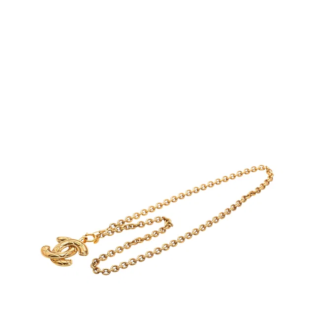 Gold Chanel CC Gold Plated Quilted Pendant Necklace in Gold from Designer Revival, photo 1 of 1