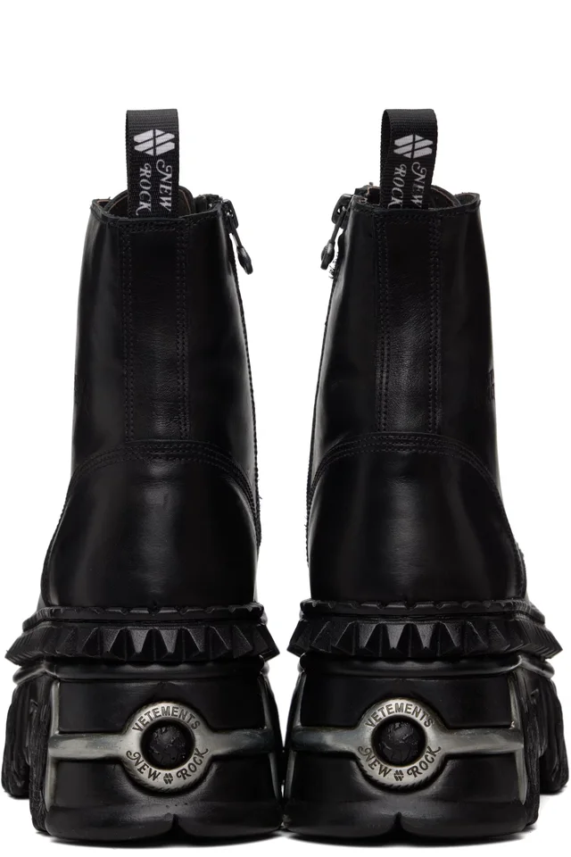 VETEMENTS Black New Rock Edition Combat Boots, photo 2 of 5 from SSENSE