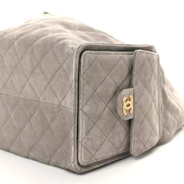 Quilted Medium Chanel 25 Handbag Dark Grey in Grey Suede from FASHIONPHILE, photo 9 of 9