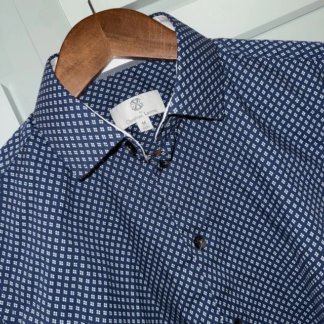 Christian Lacroix Men's M 15.5 Navy With White Diamond Print Ls Button Up Modern in blue from Poshmark