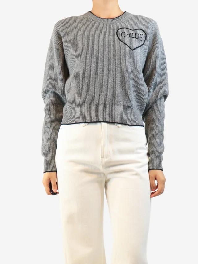 Chloé Grey ribbed heart jumper - size S in Grey Cashmere from Sign of the Times