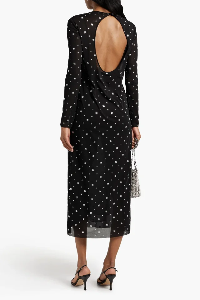 Tibi Glittered Mesh Cutout Midi Dress in Black, photo 3 of 4 from THE OUTNET