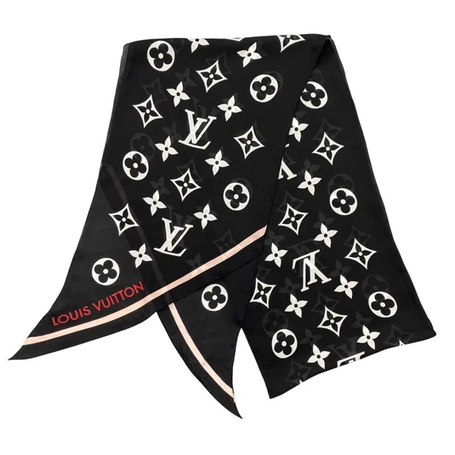 Silk Scarf Etole LV Idylle Monogram Noir Black Pink in Black Silk from The Reluxe