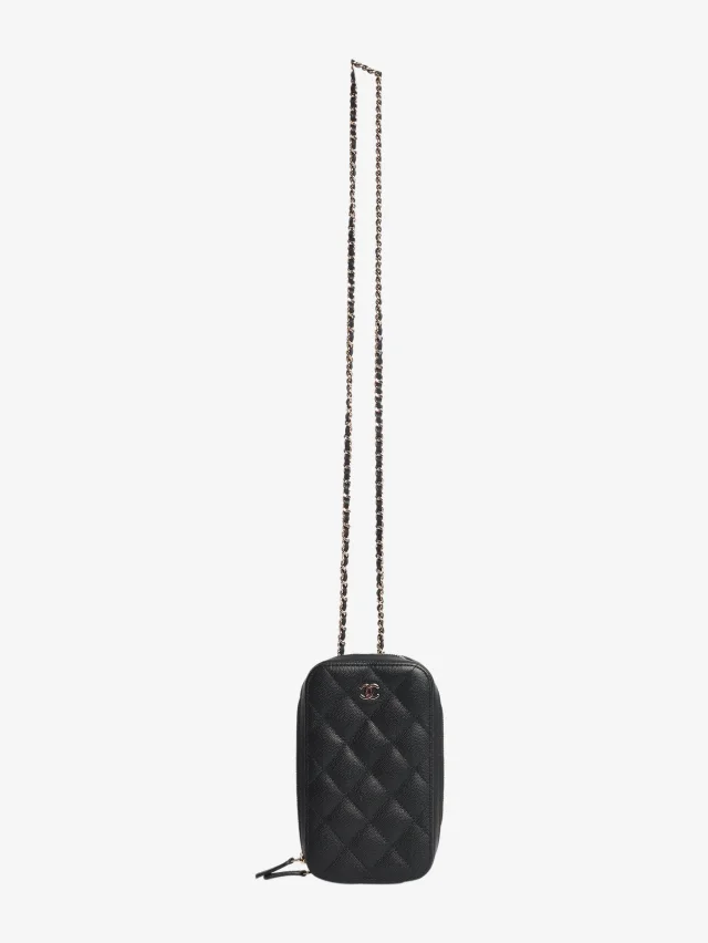 Chanel Black 2019 quilted phone holder in Black Caviar leather from Sign of the Times, photo 2 of 11