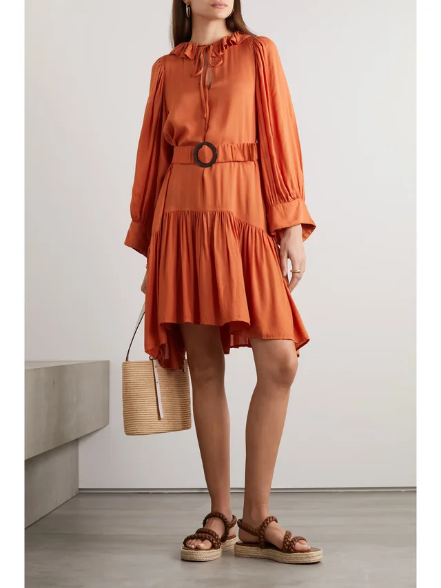 EVARAE + NET SUSTAIN Marais belted ruffled swiss-dot TENCEL Lyocell mini dress, photo 2 of 2 from NET-A-PORTER (Canada)