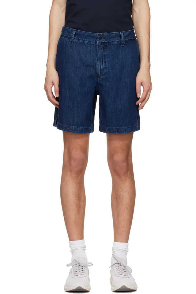 BOSS Blue Elasticized Waistband Denim Shorts, image 1 of 1 from SSENSE