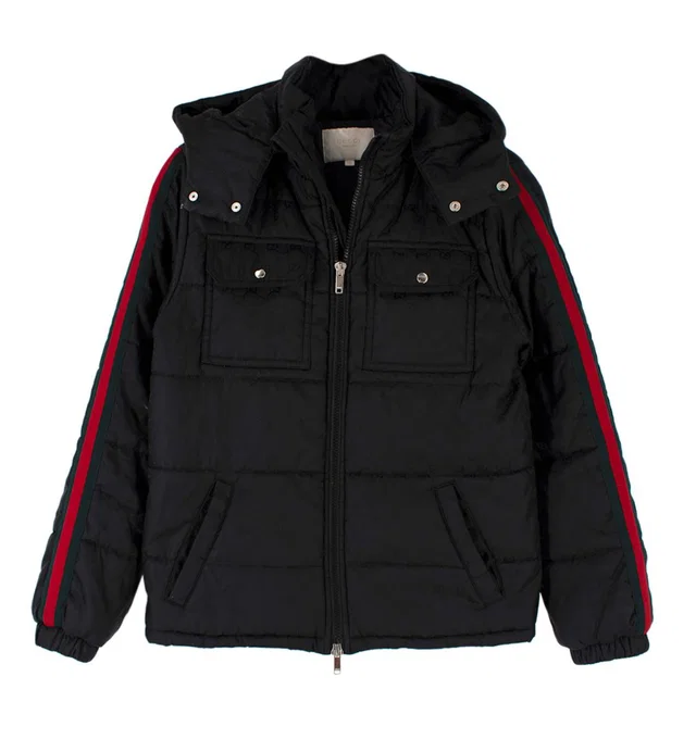 Gucci Kids 12Y Black Monogram Logo Puffer Jacket in Black Nylon from HEWI