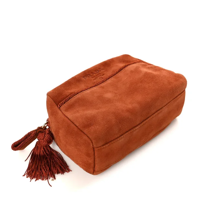 Prada Scamosciato Suede Tassel Pouch Brown in Brown Suede from FASHIONPHILE, photo 4 of 7