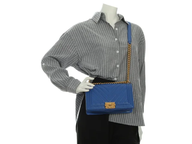 Chanel Old Medium Cobalt Blue Chevron-Quilted Caviar Boy Bag in Blue Caviar leather from Ann's Fabulous Finds, photo 10 of 10