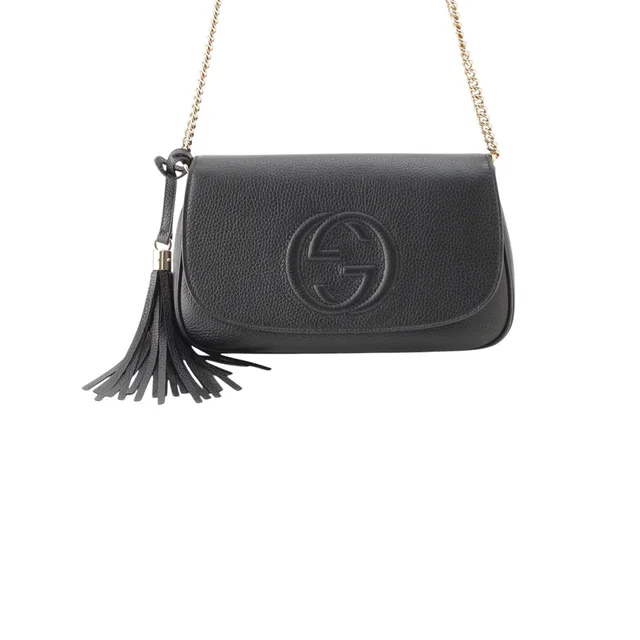 Black Gucci Medium Calfskin Soho Chain Flap Crossbody in Black Calfskin from Designer Revival