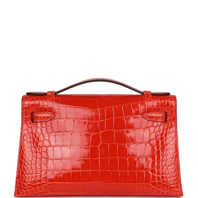 Hermès Kelly Pochette Orange Poppy Shiny Alligator Palladium Hardware in Orange Crocodile from Madison Avenue Couture, photo 4 of 8