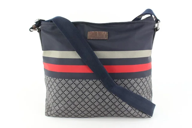 Gucci Navy x Red Diamante Web Large Messenger in Red Nylon from Bagriculture