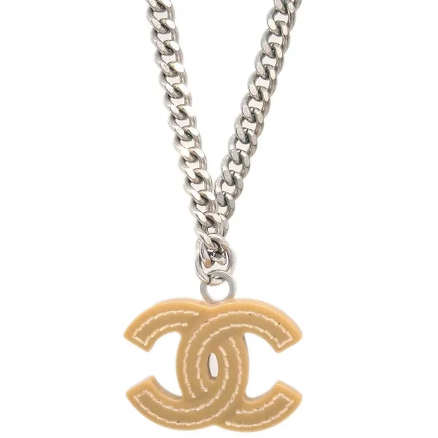 Chanel CC Chain Necklace Silver Brown 05A in Brown from AMORE Vintage Tokyo