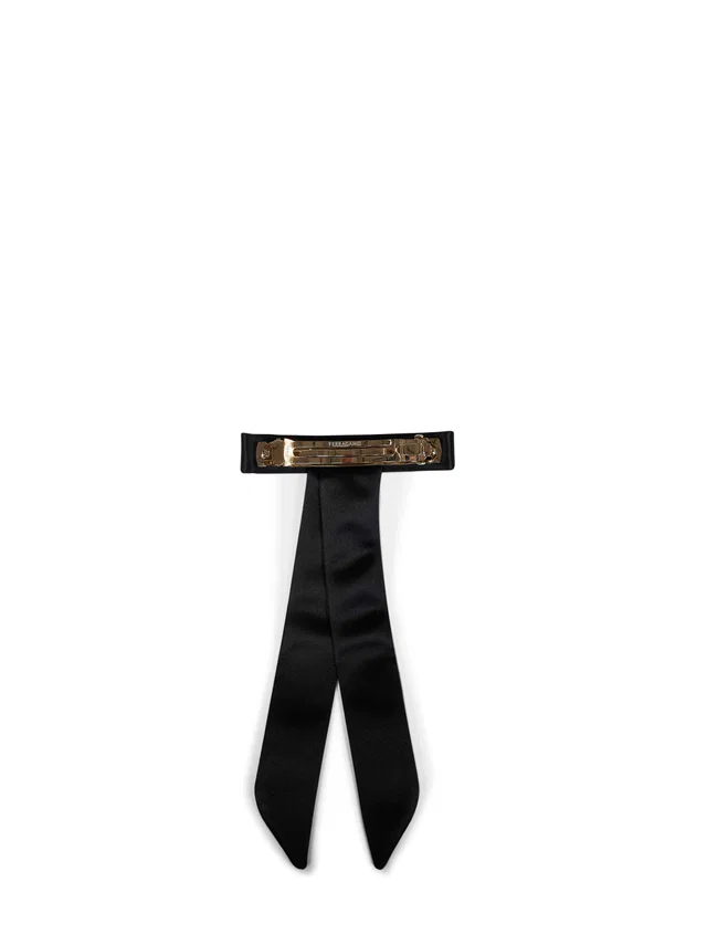 Ferragamo Long Satin Bow Hair Clip — Black Viscose Pins Claws & Clips in Black Satin from HEWI