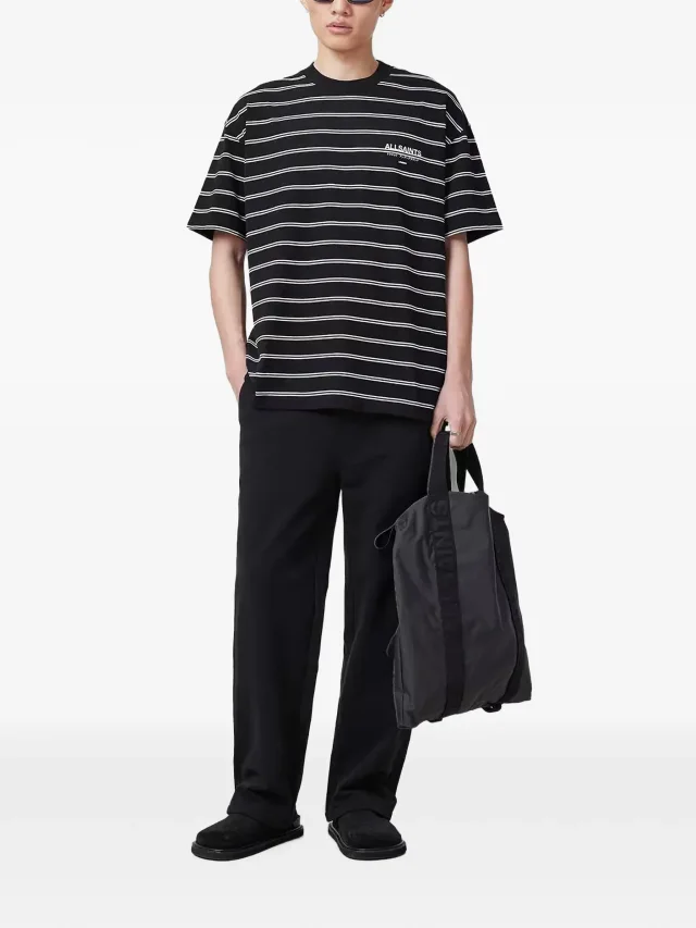 AllSaints Undergorund logo-print horizontal-stripe T-shirt in Black, photo 2 of 4 from FARFETCH