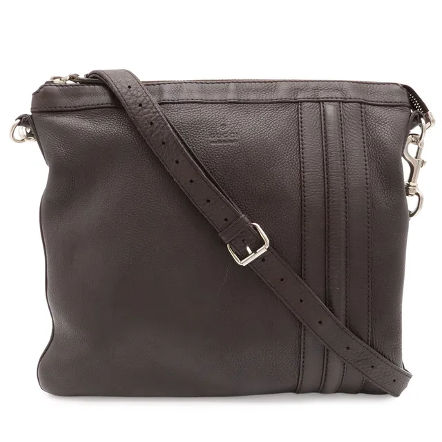 Gucci Shoulder Bag Crossbody No Gusset Leather Dark Brown Silver in Brown Leather from The Reluxe