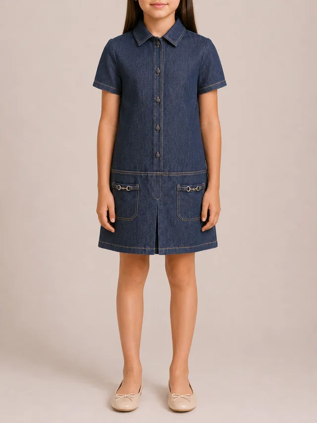 Gucci Kids Blue Denim Dress with Silver Horsebit Details Size 10 years in Blue Denim from Sellier