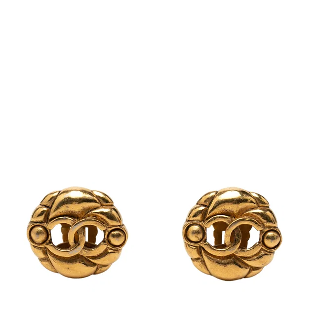 Gold Chanel CC Gold Plated Round Clip On Earrings in Gold from Designer Revival