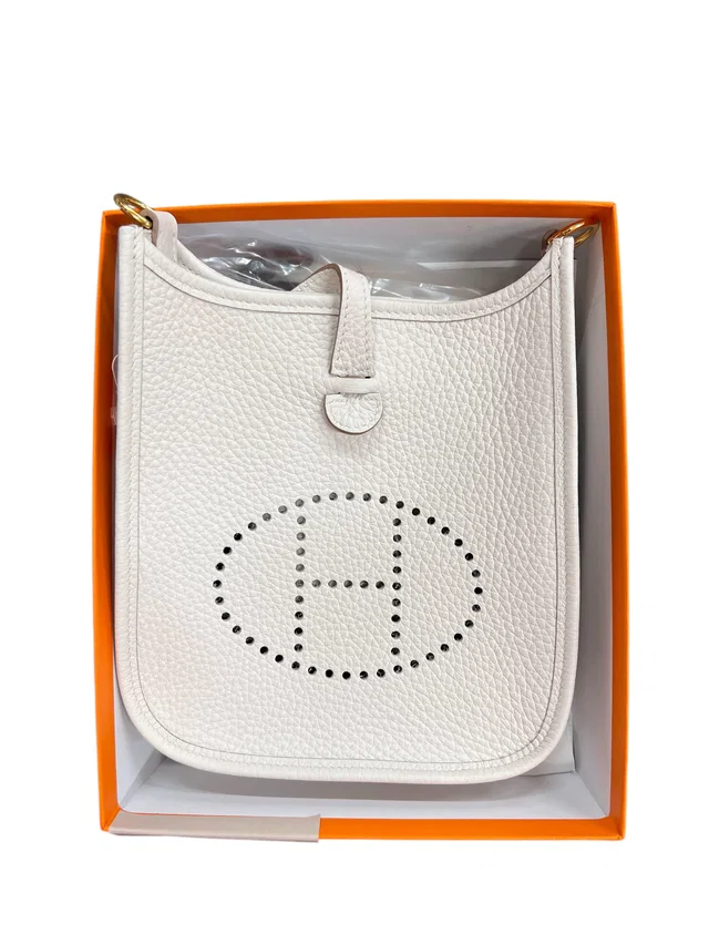 Hermès Evelyne TPM Gris Pale Clemence GHW #W in Grey Clemence leather from Luxury Promise