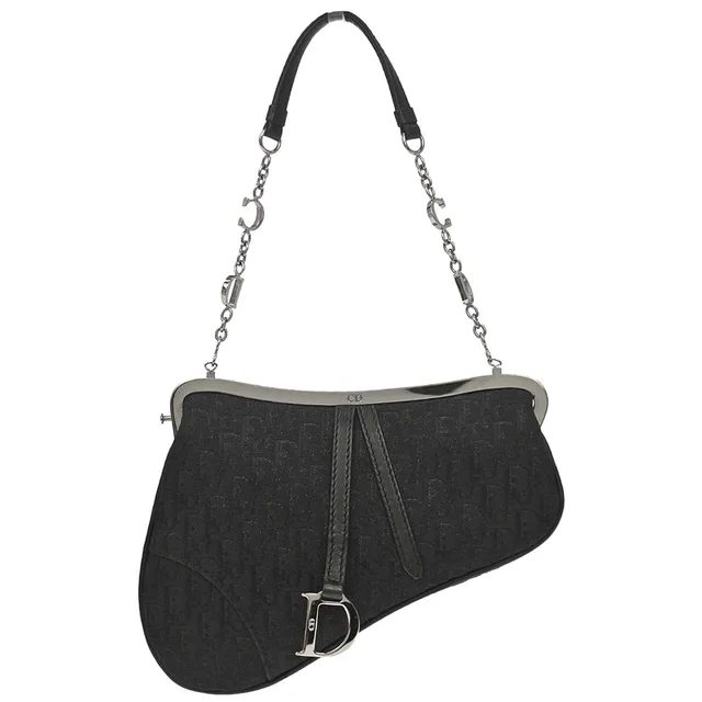 Dior 2003 Black Satin Trotter Saddle Handbag in Black Satin from AMORE Vintage Tokyo