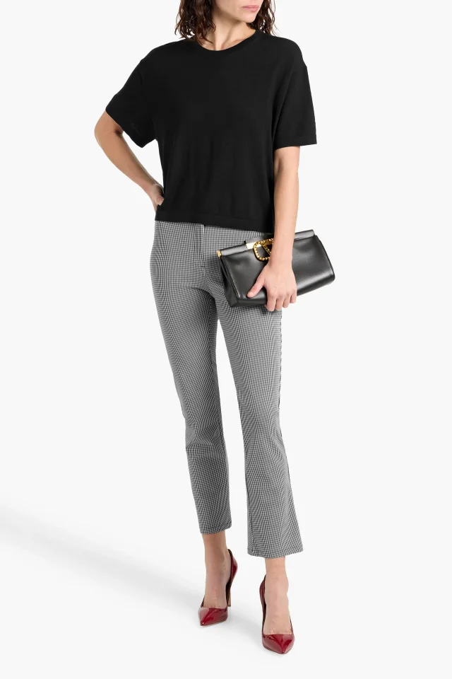 Theory Houndstooth Cady Kick-Flare Pants in Black, photo 2 of 4 from THE OUTNET