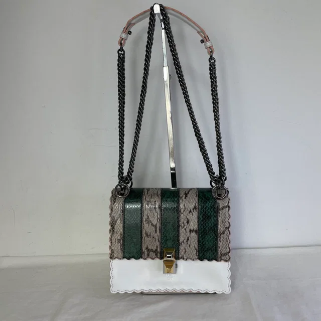 Fendi Kan I Small Exotic Skin Scalloped Shoulder Bag in calfskin, Exotic skin, Metal, snakeskin from Reowned
