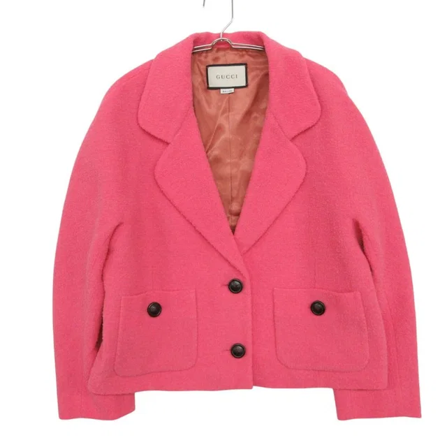 Gucci Tailored Jacket Tweed Blazer Interlocking G Button Pink in Pink Tweed from The Reluxe