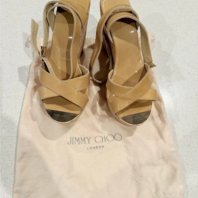 Jimmy Choo Tan Cork Wedge Heels in neutral|brown Leather from Poshmark
