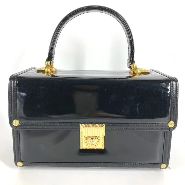 Versace Handbag Sunburst Logo Vanity Bag Patent Leather Black in Black Patent leather from The Reluxe