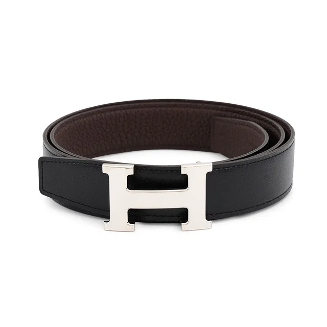 Hermès Belt Constance H Reversible Black Chocolate Silver Box Calf Togo in Black Togo leather from The Reluxe