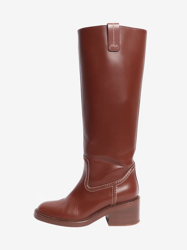 Chloé Chestnut Mallo leather knee-high boots - size EU 38 in Leather from Sign of the Times