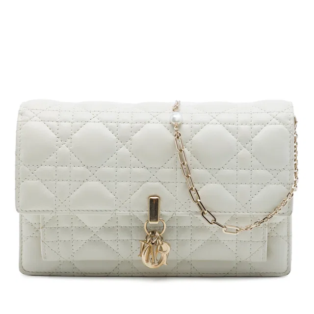 White Dior Lambskin Cannage My Dior Daily Chain Pouch Crossbody Bag in White Lambskin from Designer Revival